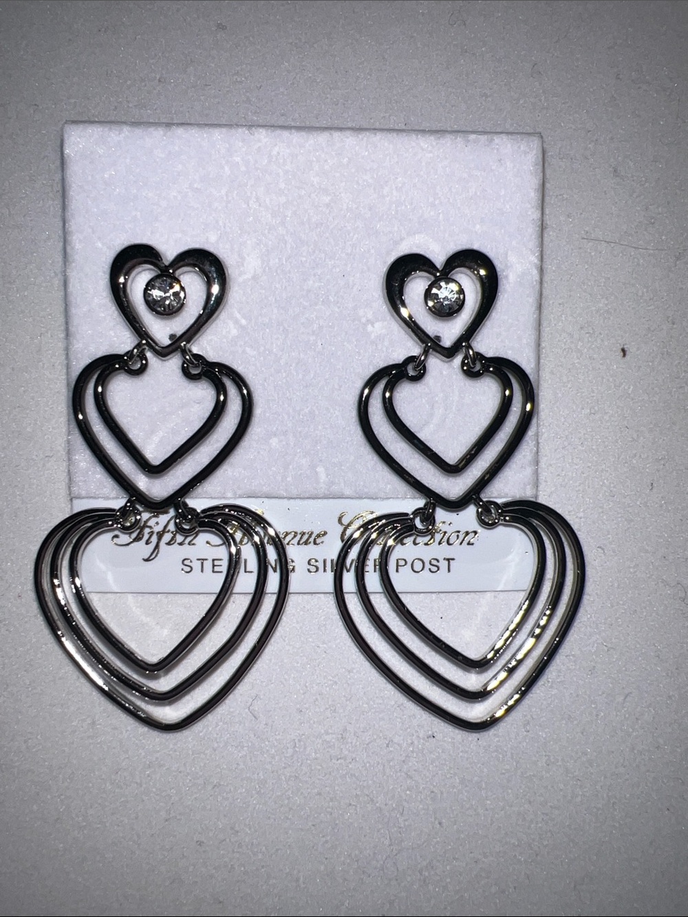Silver Heart Drop Earrings - Layered Hearts in Silver and black